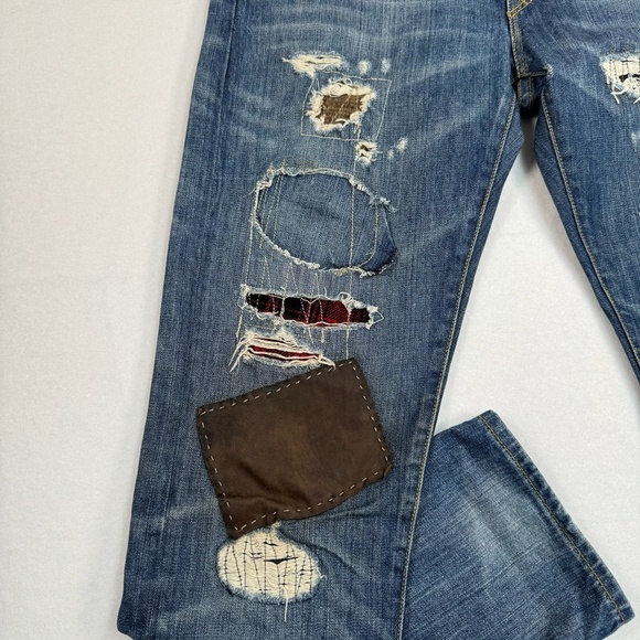 Rugby Ralph Lauren Jeans Size 27 Straight Leg Patch Work Distressed Vintage - Picture 14 of 16